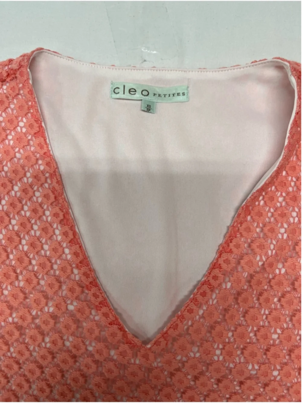 Cleo Pink Lace Knit Sleeveless Tunic V-Neck Overlay open knit Shell 1500